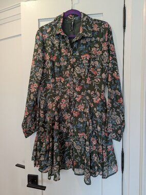Lord & Taylor Design Lab Floral Ruffle Dress | Romantic Mini | Sz L